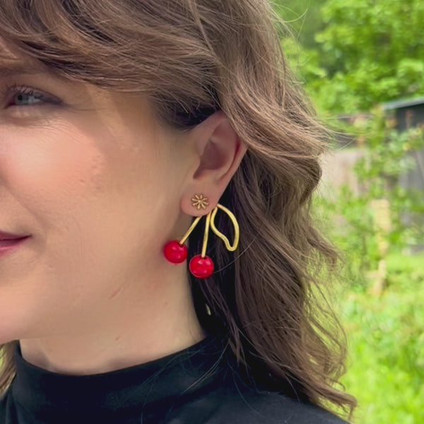 Red Cherry Earring Jackets | Liz Fox Roseberry
