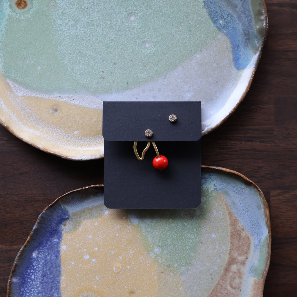 The Red Single Cherry, gold, just one earring