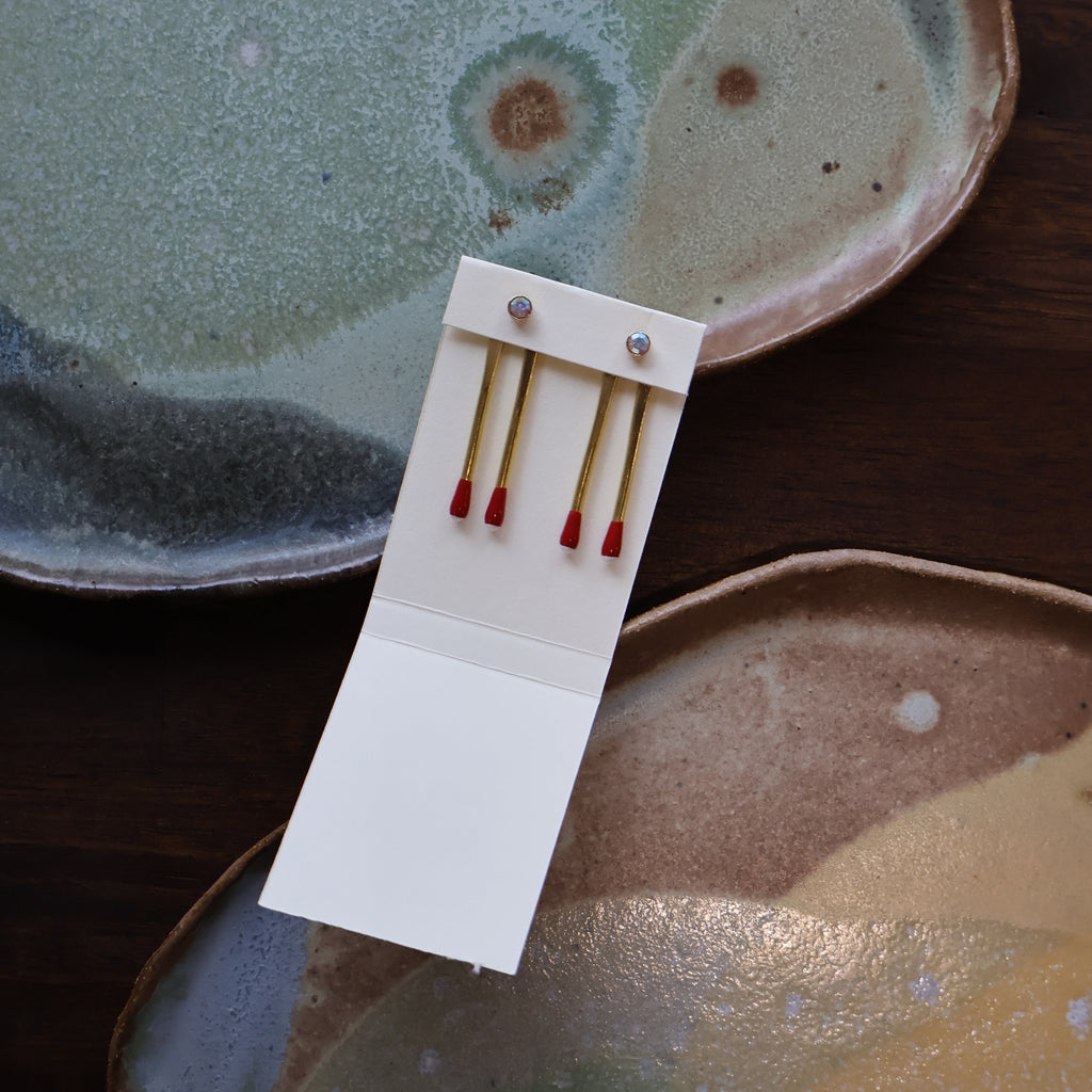 The Red Unburnt Matchstick, gold, pair of earrings